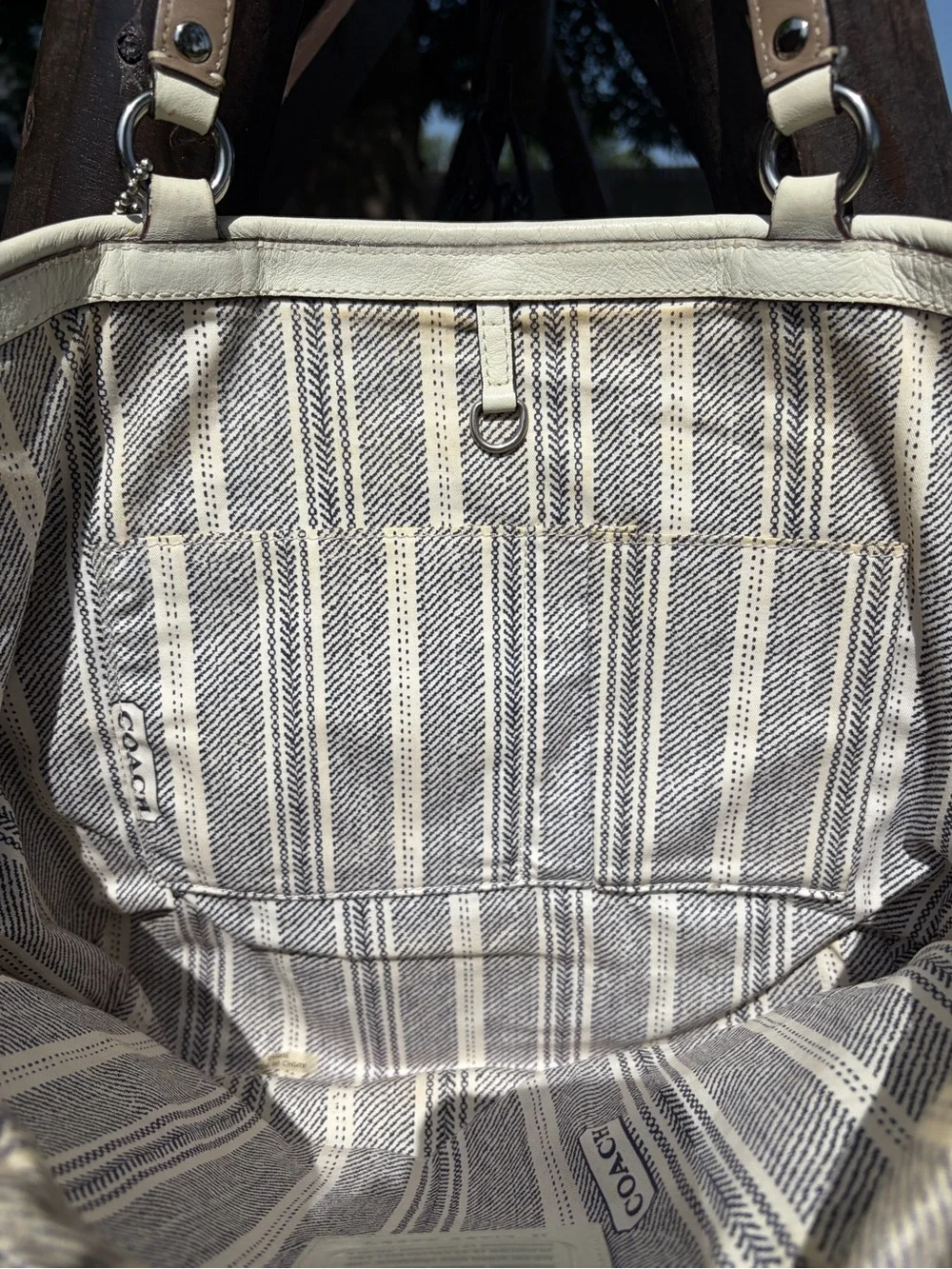 Coach Natural Straw Tote with Cream Leather Trim